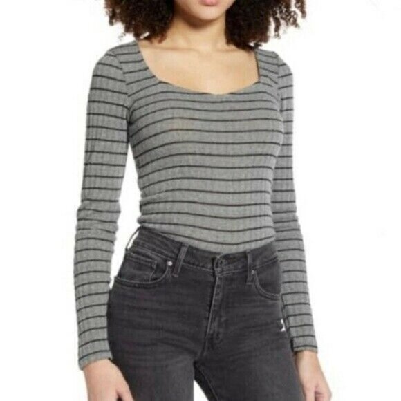 PROJECT SOCIAL T PST Womens Striped Kimora Sweetheart Knit Top Blouse - Picture 1 of 5